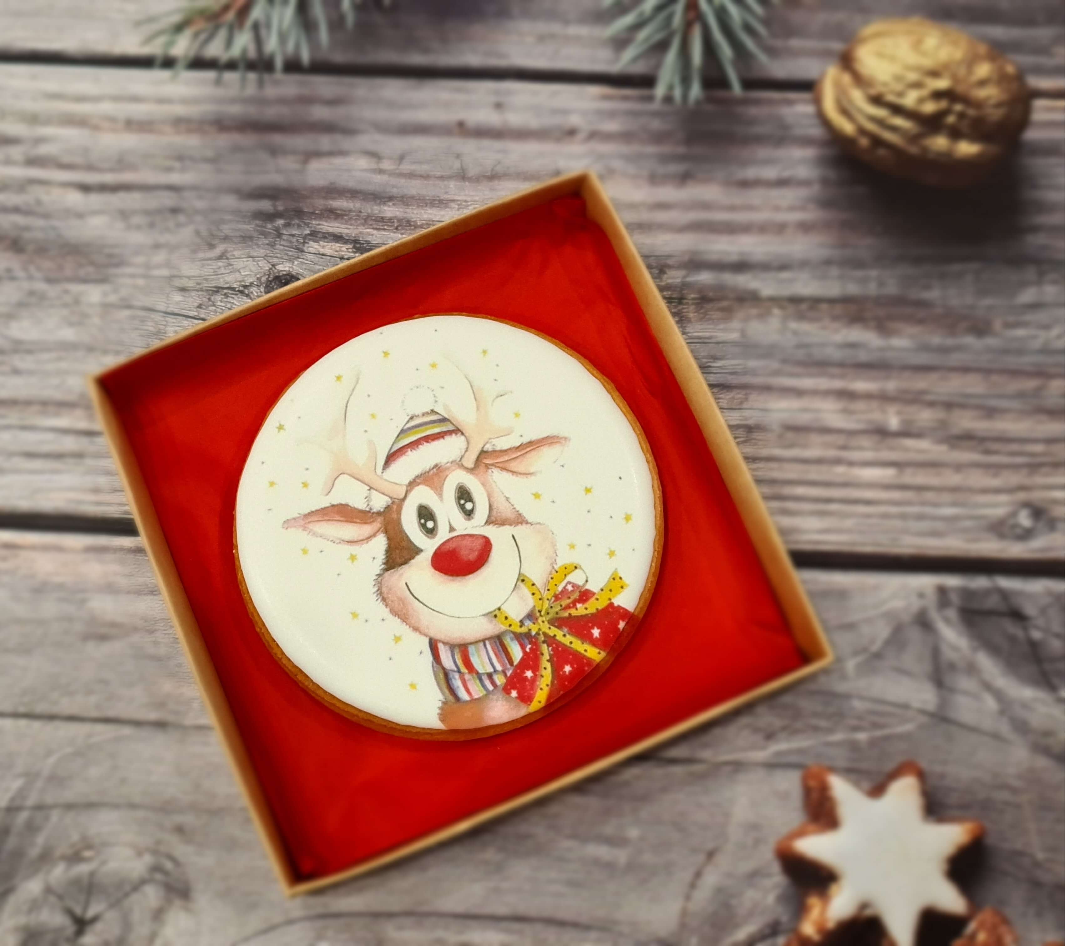 Dekoruotas imbierinis sausainis "Kalėdos - Elnias"