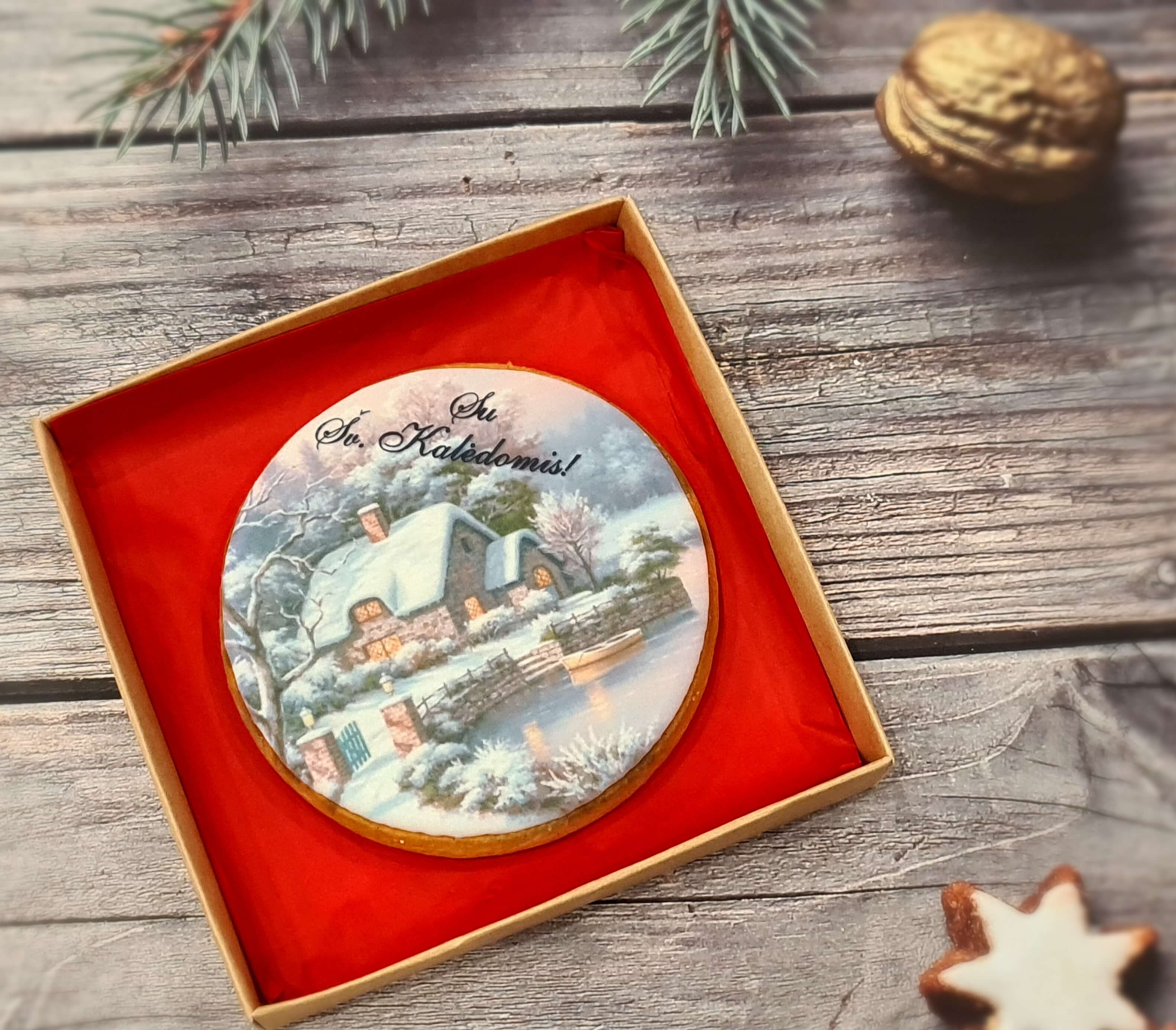 Dekoruotas imbierinis sausainis "Kalėdos - Kalėdinis namelis"